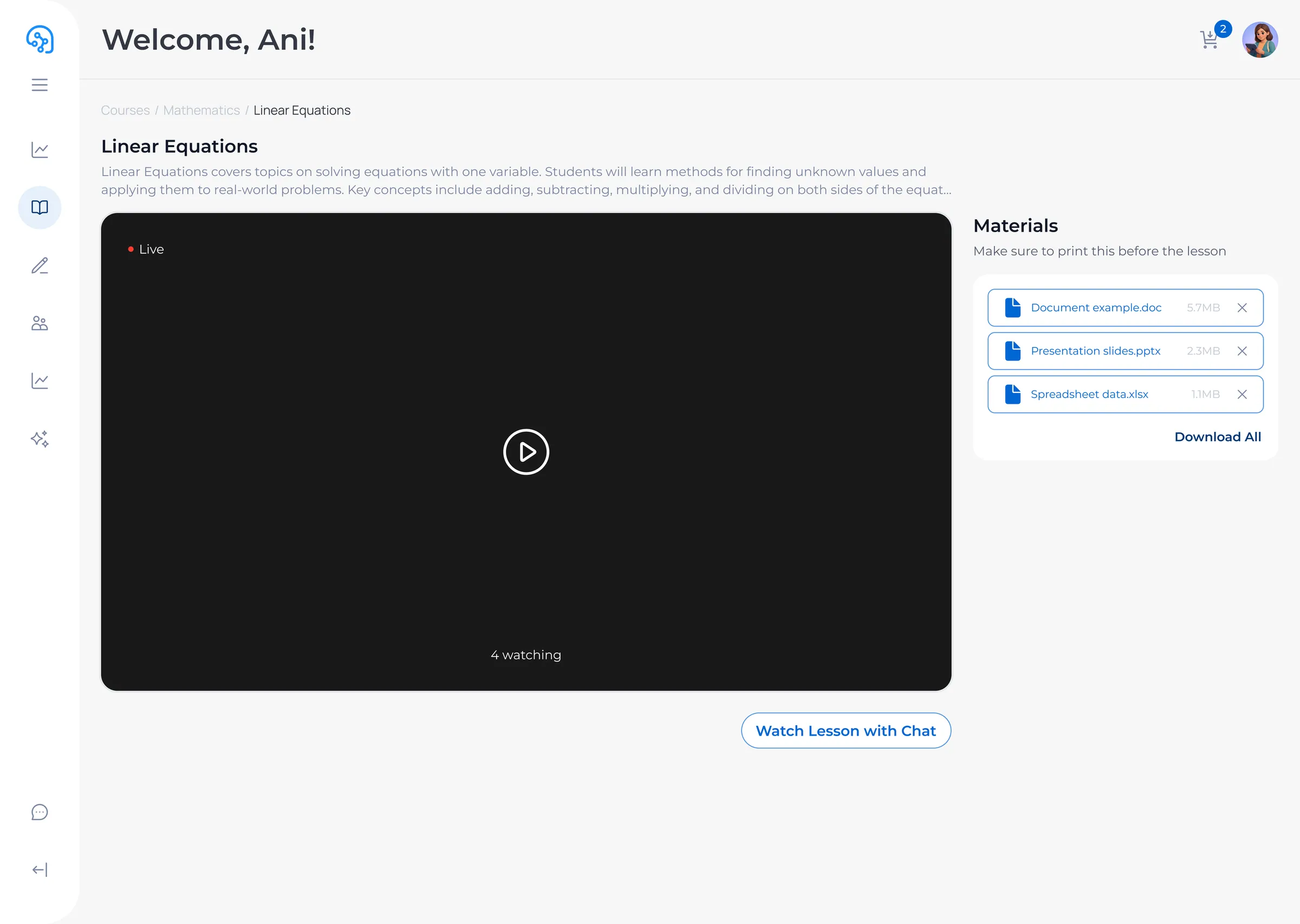 Live lesson with real-time chat